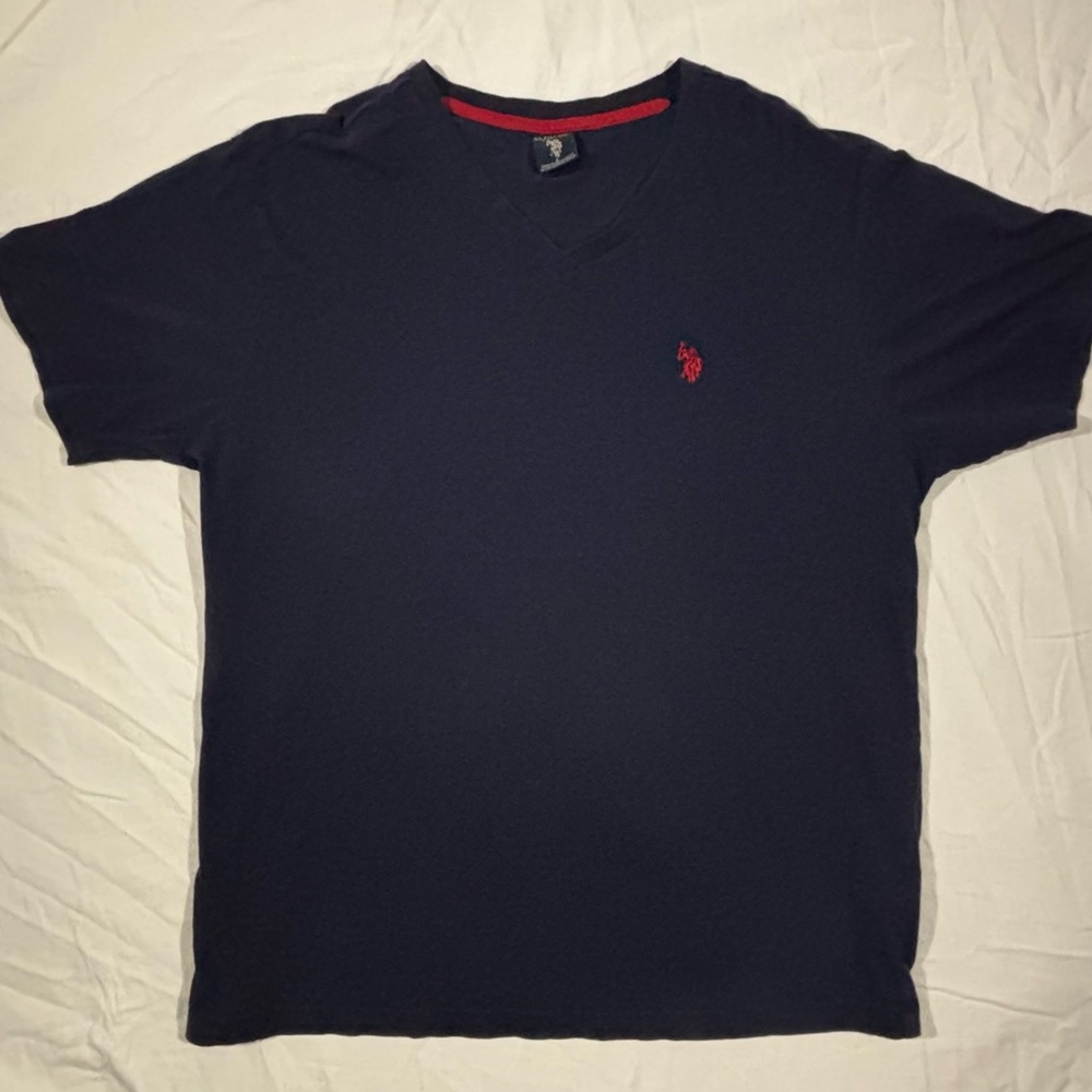 Black V-Neck T-Shirt with Red Logo